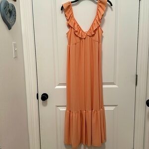 Caution to the wind peach ribbed midi dress